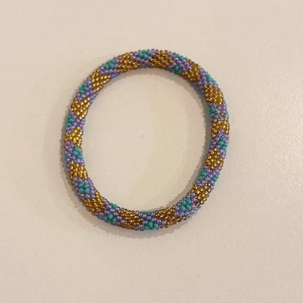 Lily and Laura Blue Gold and Purple Pattern Beaded Bracelet